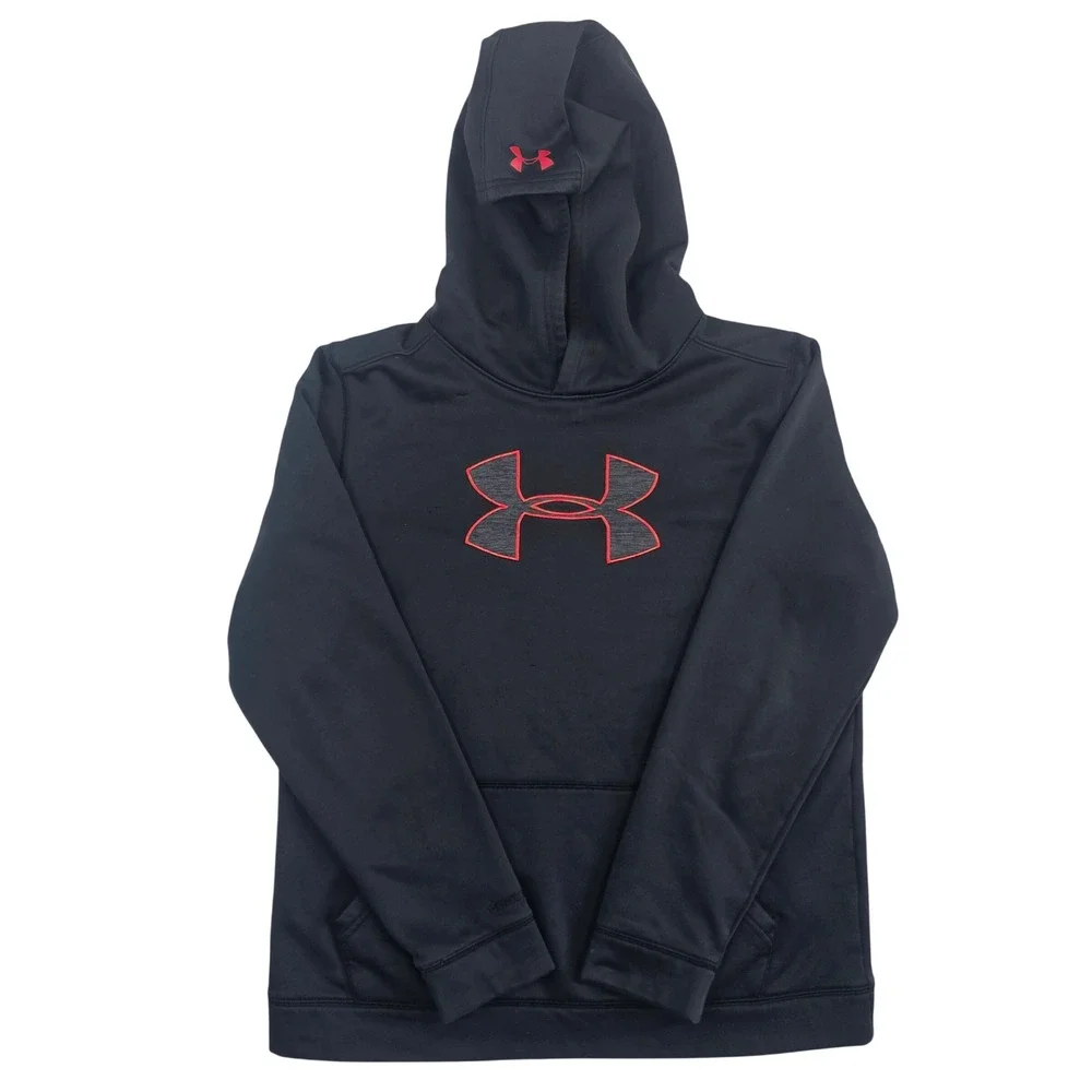 Under Armour Storm Hoodie Youth XL Black Red Big‎ Logo Pullover Sweatshirt Loose